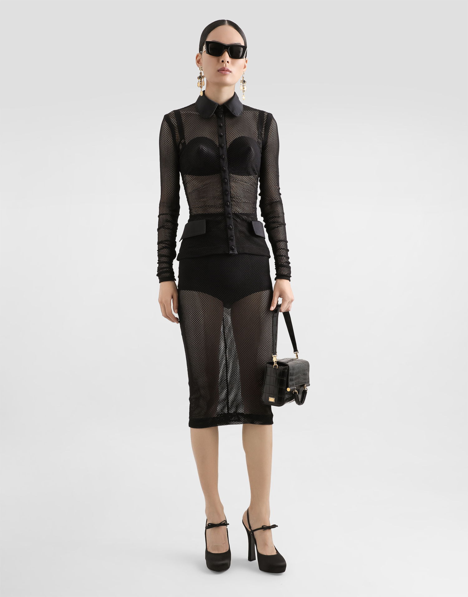 Спідниця Dolce & Gabbana Dolce & Gabbana Mesh Calf-Length Skirt чорний | F4CT6TFLREPN0000, 1