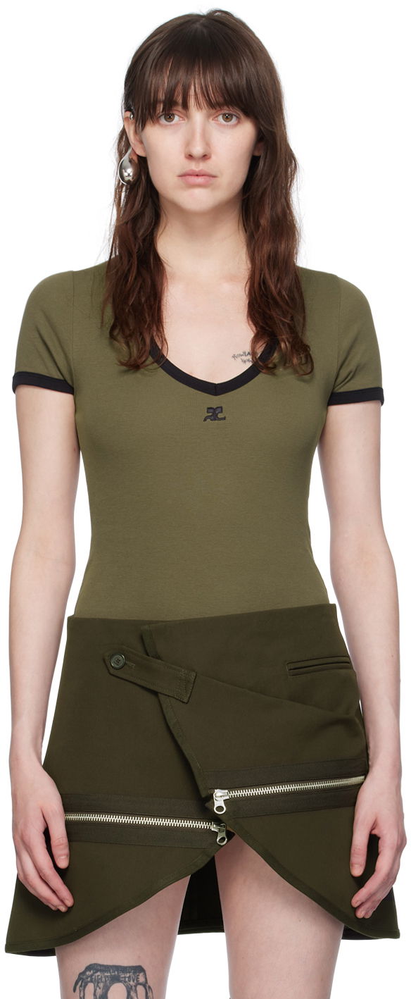 Боді Courrèges Courrèges V-Neck Bodysuit Зелений | 224JBD067JS0070