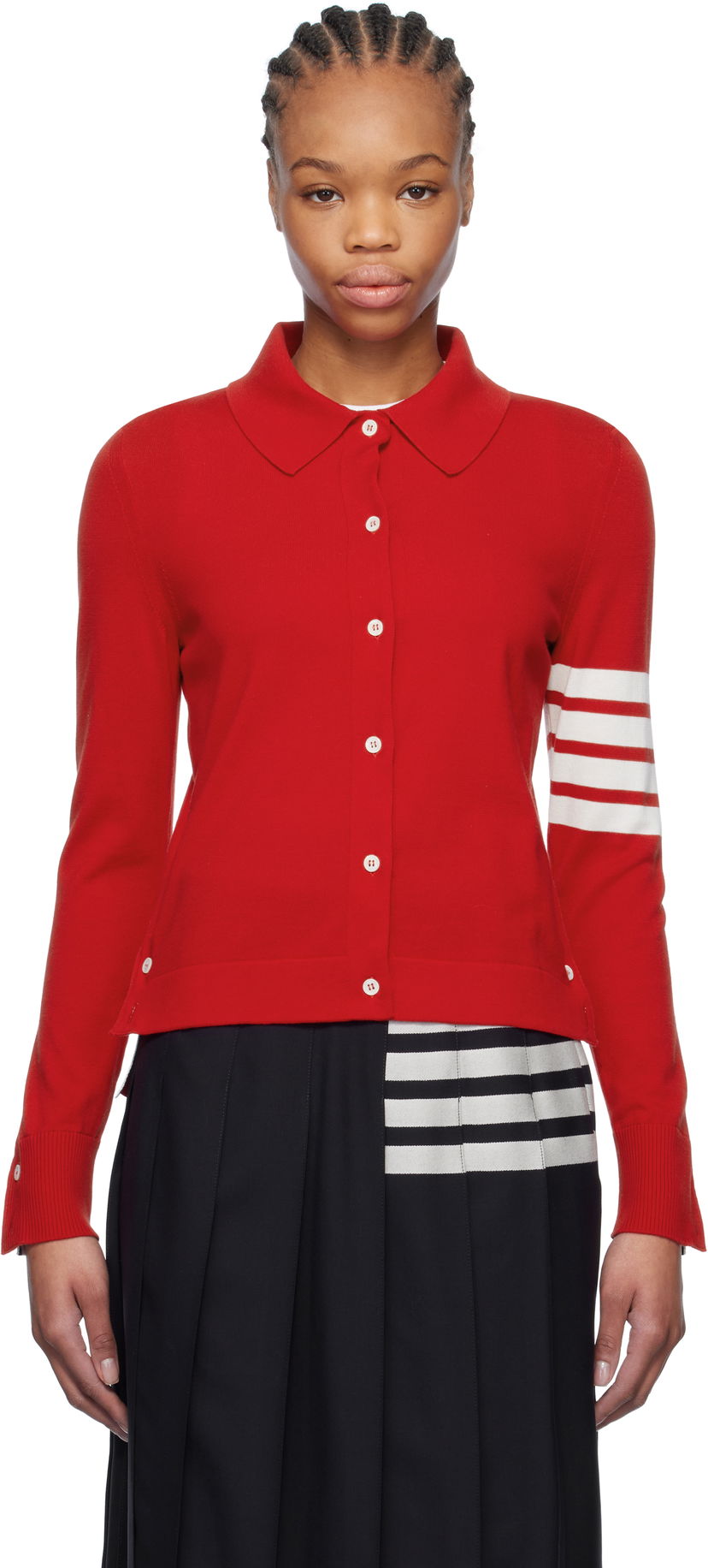 Cветр Thom Browne Thom Browne Cotton 4-Bar Cardigan Червоний | FKL003A-Y3036