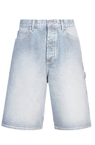 Шорти BOSS Striped Denim Wide-Leg Shorts Синій | 50534609
