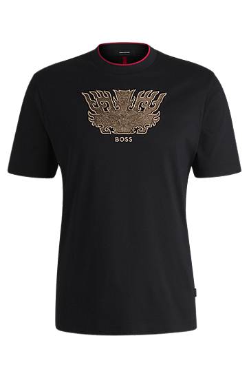 Футболка BOSS BOSS Creation of the Gods T-Shirt with Taotie Embroidery чорний | 50533822