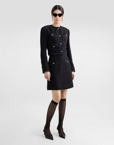 Куртка Dolce & Gabbana Dolce & Gabbana Cropped Single-breasted Tweed Jacket with Jeweled Buttons чорний | F27CZZFMTACN0000, 1
