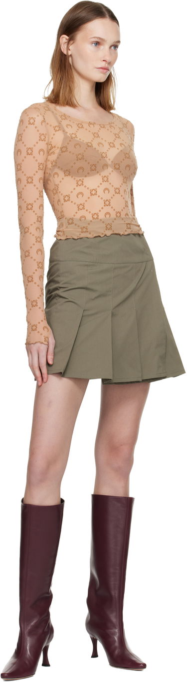 Кроп-топи Marine Serre Moonogram Mesh Flock Long Sleeve Cropped Top бежевий | WTS012S CJER0005, 3