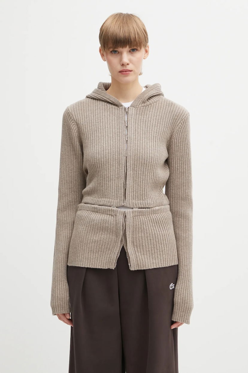 Cветр HELIOT EMIL Heliot Emil Ribbed Hooded Wool Zip Cardigan бежевий | AW25.W.07.084.DST19
