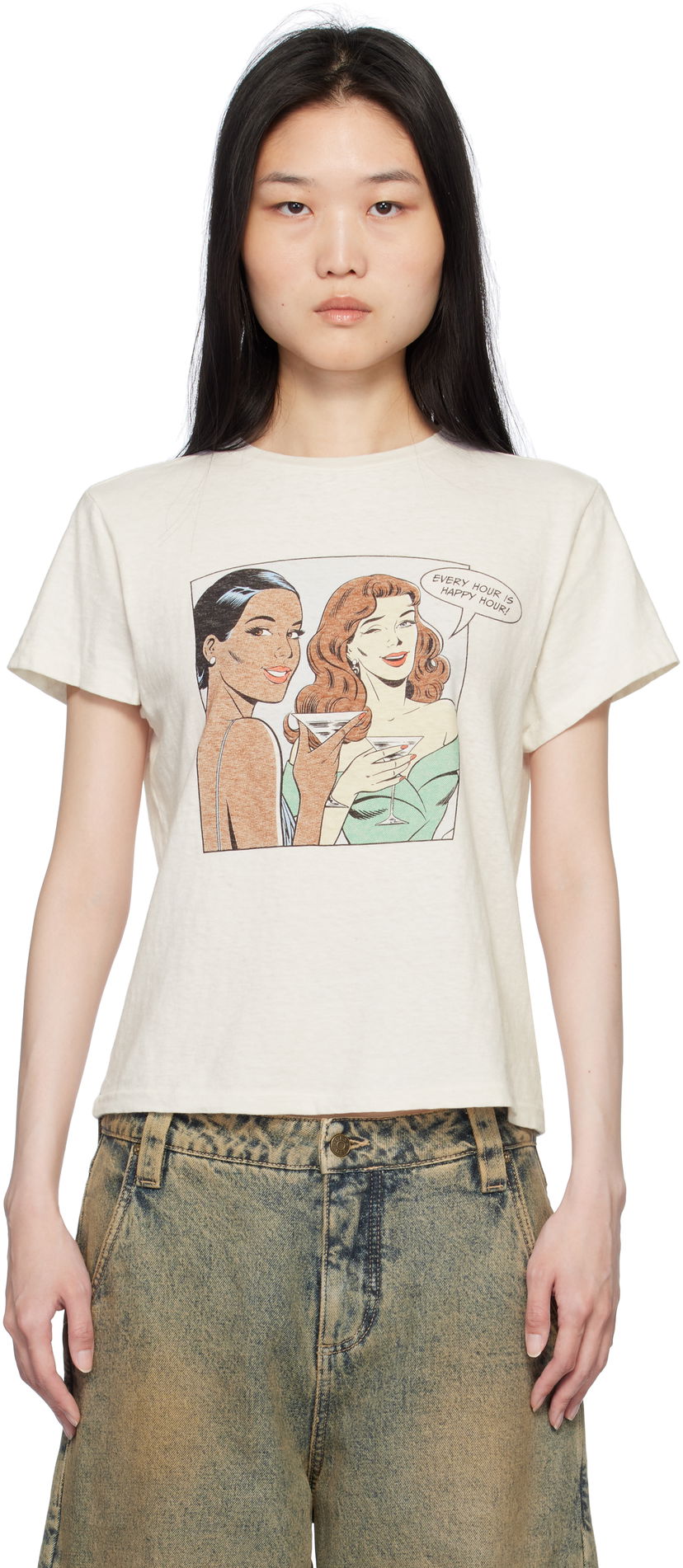 Футболка RE/DONE Classic 'Happy Hour' Graphic Print T-Shirt білий | 024-02WCGT315