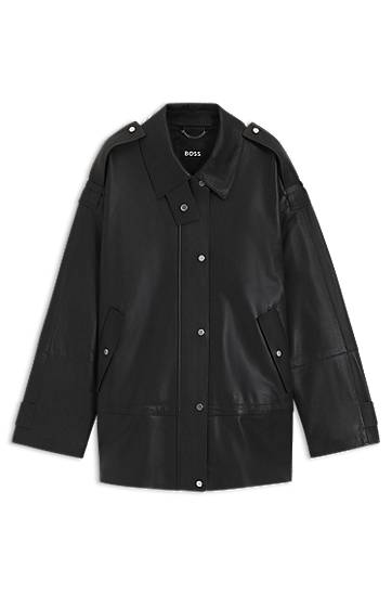 Куртка BOSS Long-length biker jacket in leather чорний | 50544445