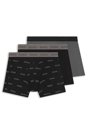 Боксери BOSS Three-pack of stretch cotton boxer briefs with all-over print Сірий | 50549177, 0