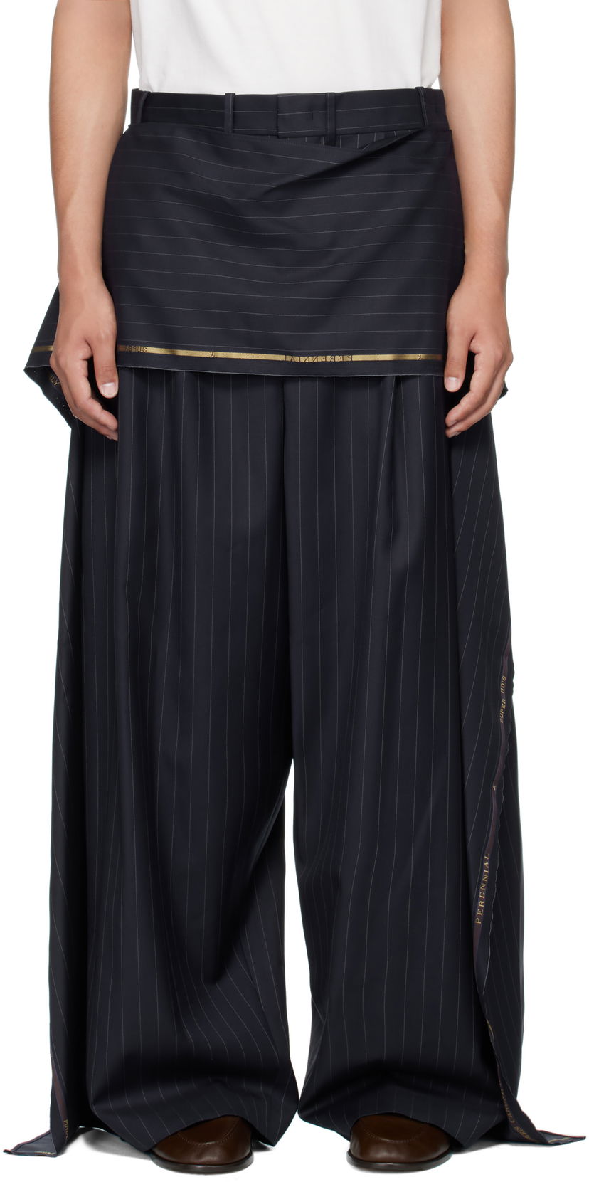Штани HED MAYNER Hed Mayner Pinstriped Wide-Leg Wool Suiting Trousers темно-синій | HMMB30039A-HB217