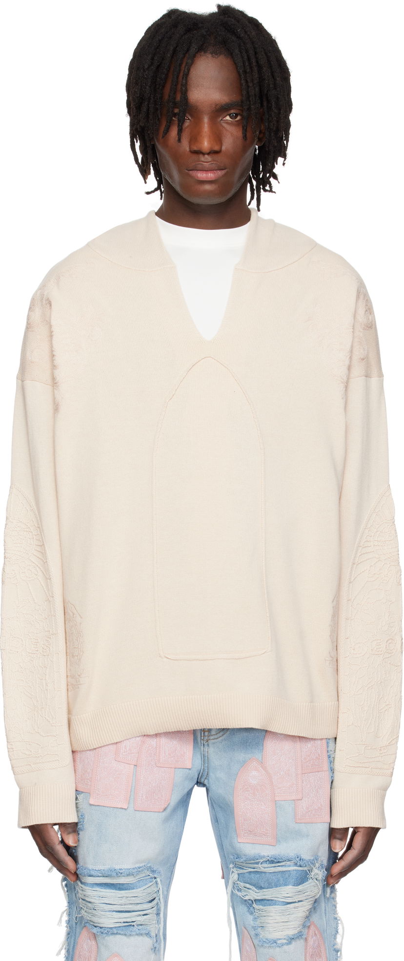 Cветр Who Decides War Who Decides War Whim Embroidered Detail Knit Sweater бежевий | 1110640022SS25