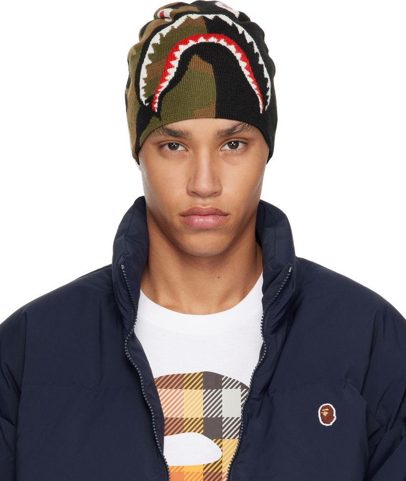Шапка BAPE A Bathing Ape 1st Camo Shark Knit Beanie Зелений | 001HTK701006M