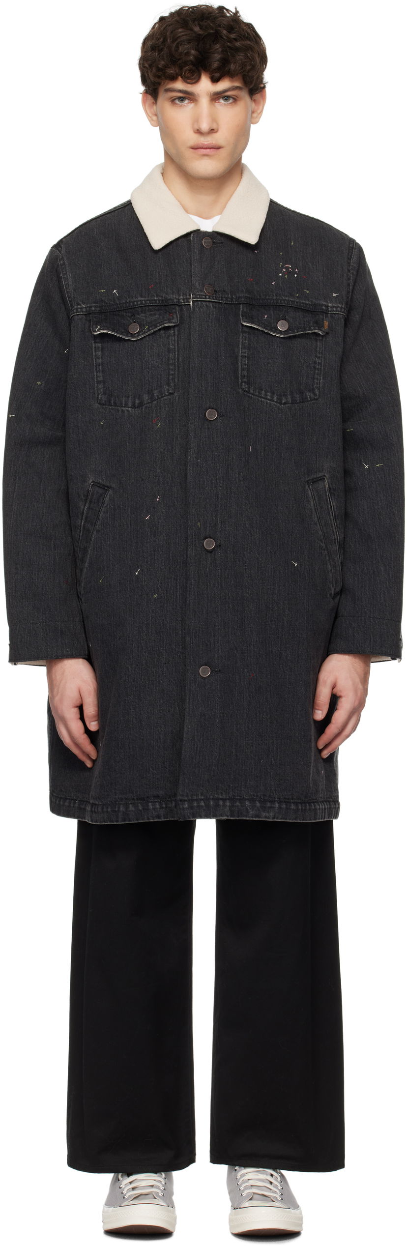Пальто UNDERCOVER Undercover Sherpa Fleece-Lined Denim Coat чорний | UC2D4306