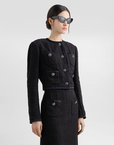 Куртка Dolce & Gabbana Dolce & Gabbana Cropped Single-breasted Tweed Jacket with Jeweled Buttons чорний | F27CZZFMTACN0000, 3