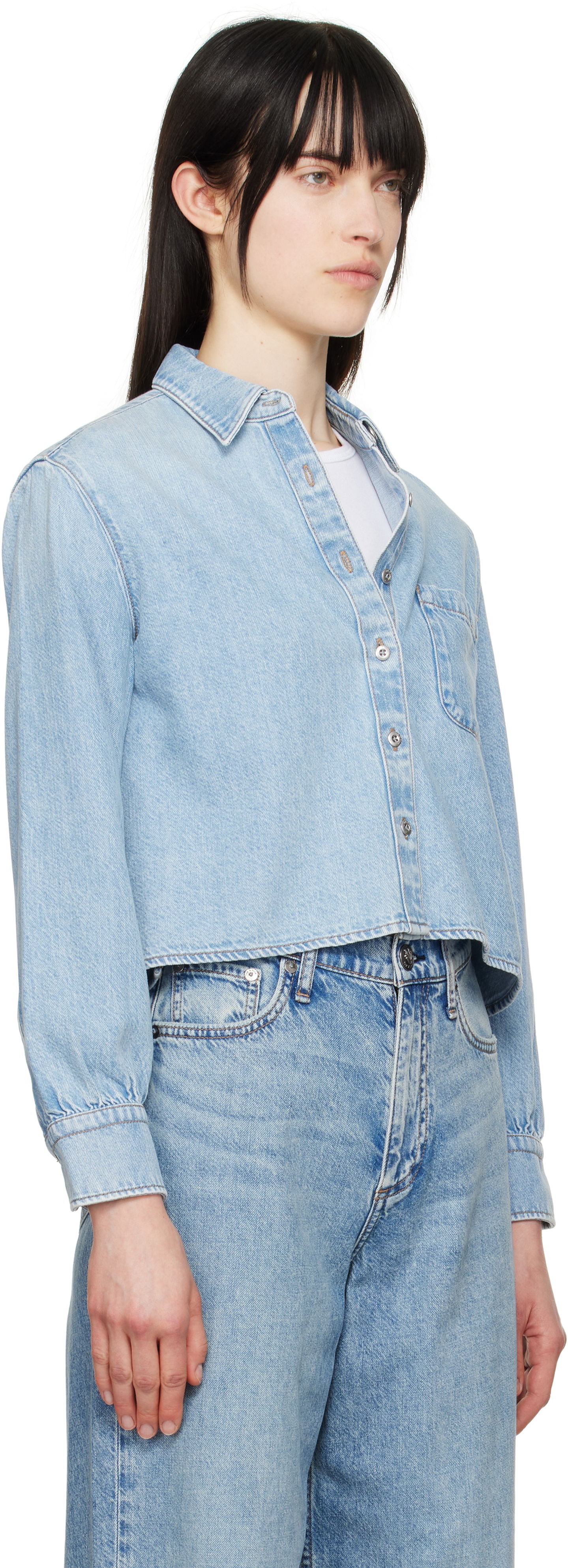 Сорочка rag & bone Rag & Bone Featherweight Cropped Maxine Denim Shirt Синій | WDD25S1446UFGR, 1