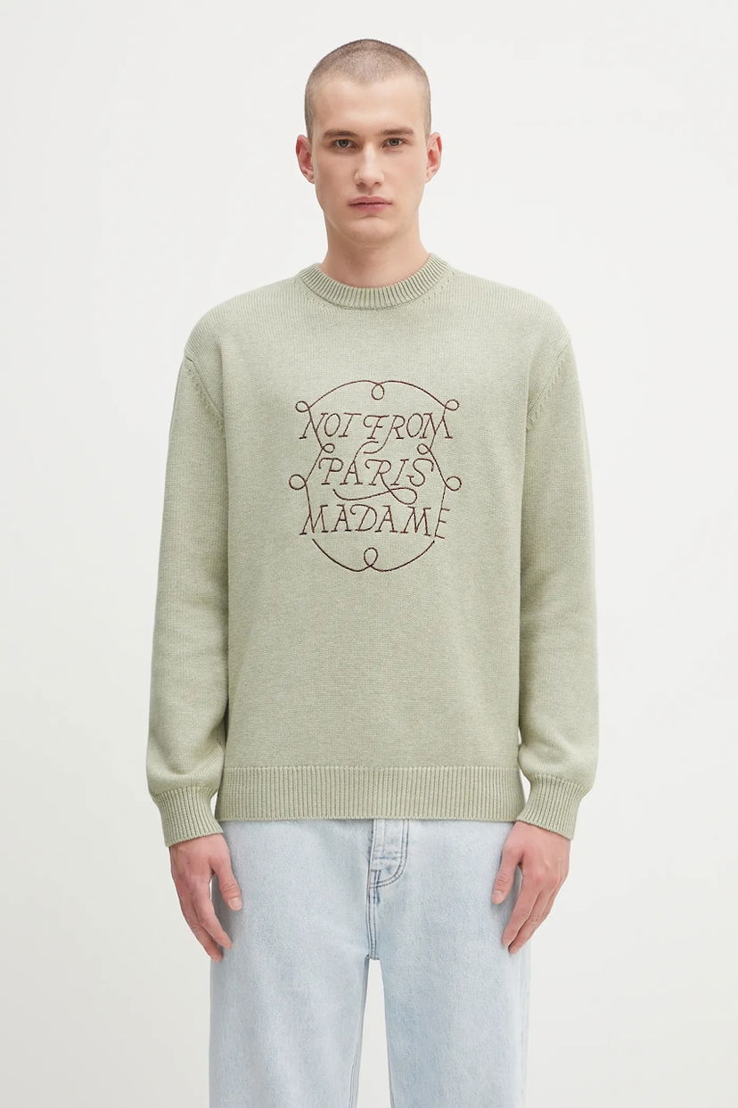 Cветр Drôle de Monsieur Drôle de Monsieur La Maille Slogan Tresses Wool Sweater Зелений | H.PO191.WO023