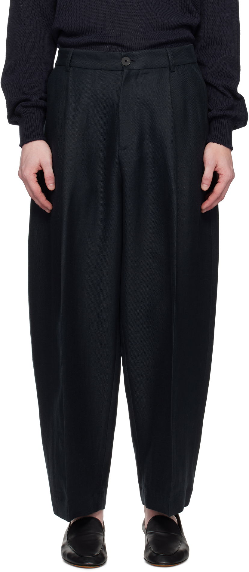Штани Studio Nicholson Studio Nicholson Ellis Pleated Trousers темно-синій | ELLIS SNM-1074