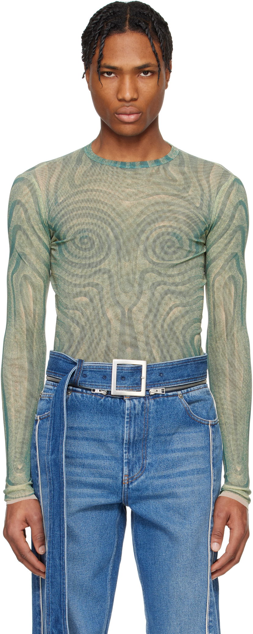 Футболка Jean Paul Gaultier Jean Paul Gaultier Spirale Print T-Shirt Зелений | 25/34-F-TO270-T587-0351
