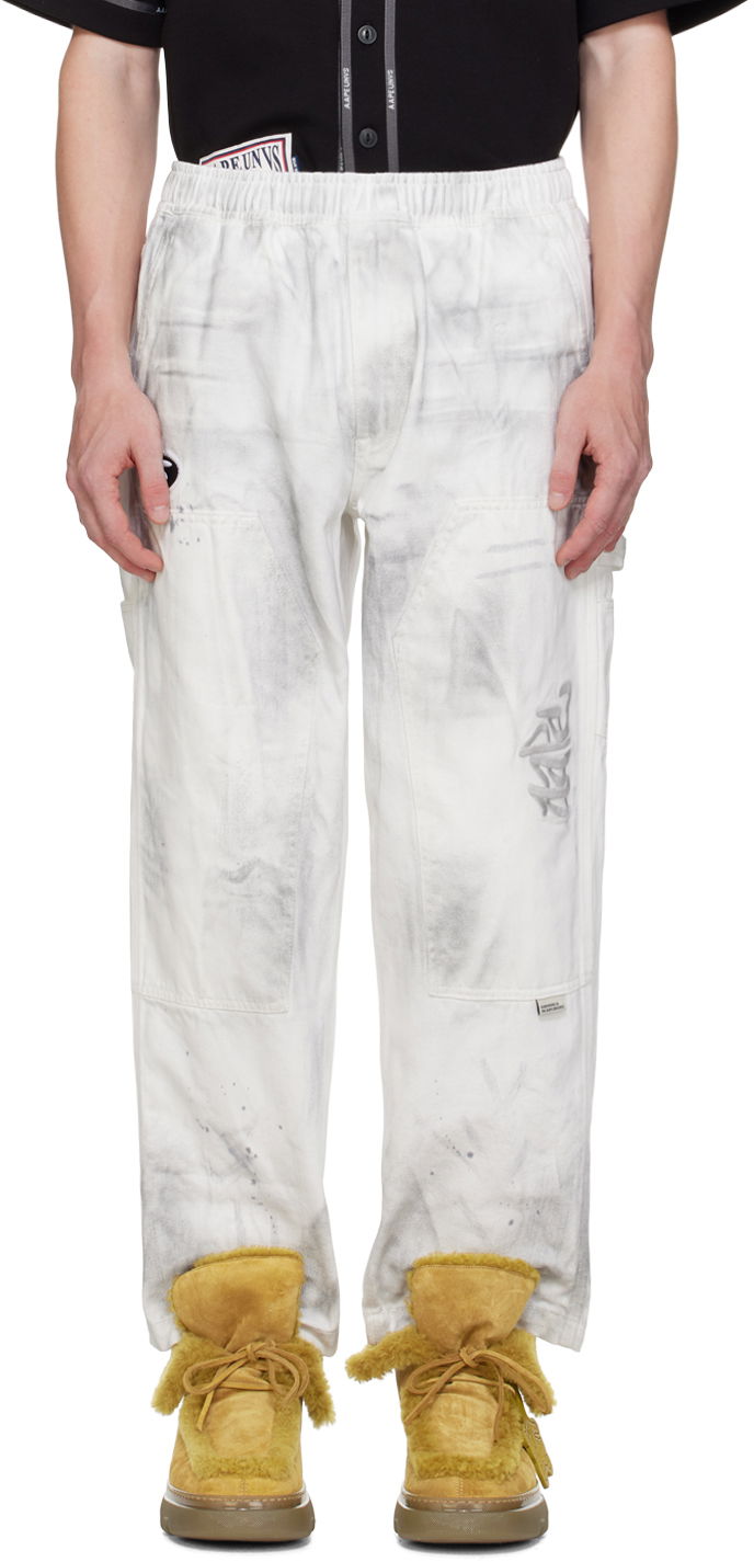Штани карго AAPE by A Bathing Ape AAPE by A Bathing Ape Embroidered-Logo Painter Pants білий | AAPPTMA682XAMWHB