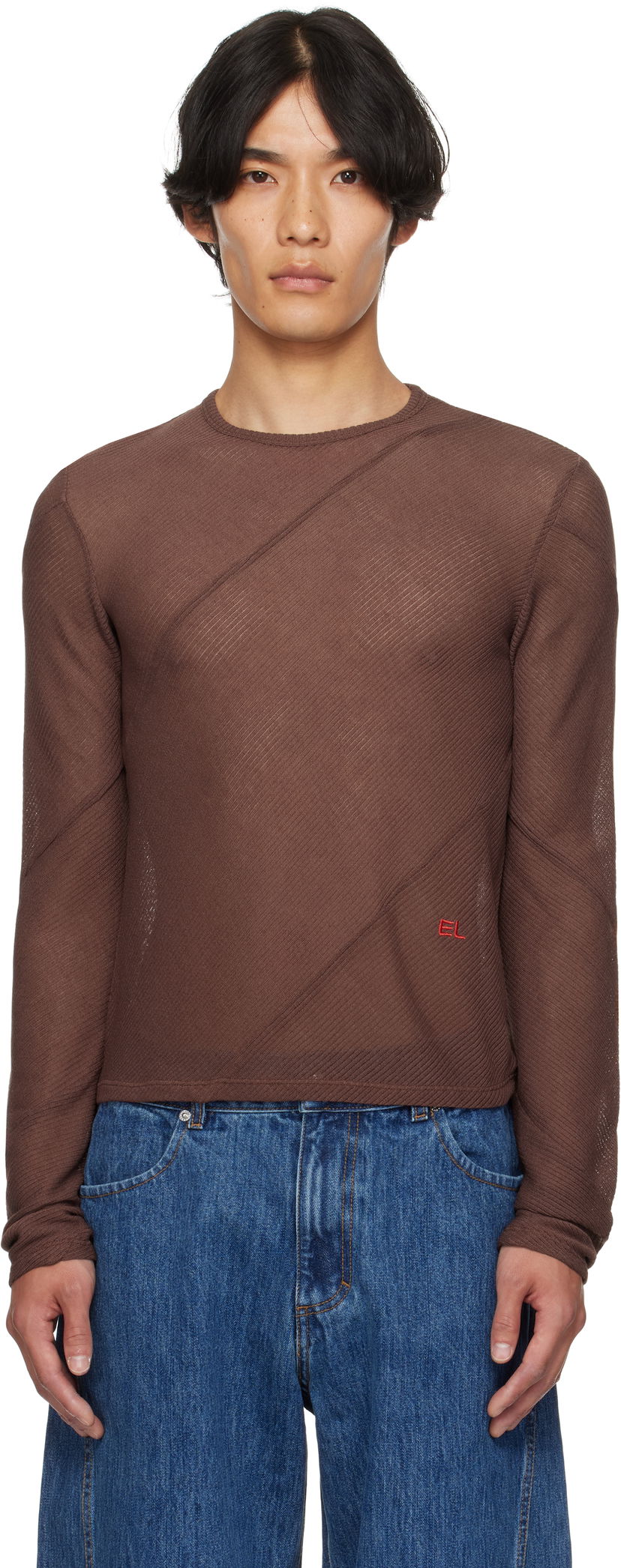 Футболка Eckhaus Latta Eckhaus Latta Spiral Long Sleeve T-Shirt Коричневий | 1107-EL-PF25-W