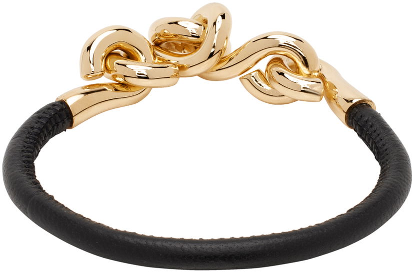 Браслет Bottega Veneta Leather Bracelet with Gold-Tone Hardware чорний | 777032 VAHUA