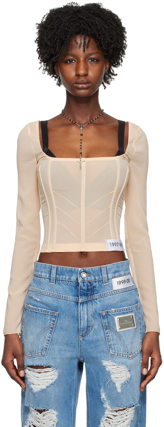 Кроп-топи Dolce & Gabbana Beige Kim Kardashian Edition Boning Top бежевий | F773AT FUAA1