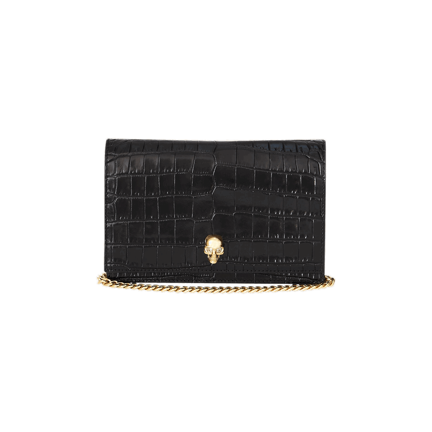 Гаманець Alexander McQueen Alexander McQueen Small Skull Croc-Embossed Leather Chain Wallet чорний | 6130881HB0G1001, 0