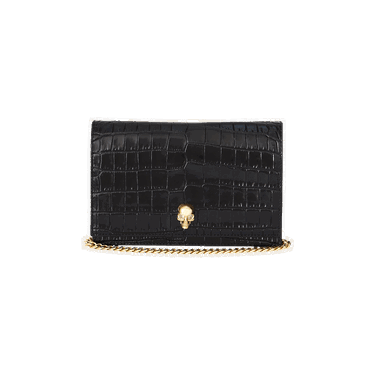 Гаманець Alexander McQueen Alexander McQueen Small Skull Croc-Embossed Leather Chain Wallet чорний | 6130881HB0G1001, 0