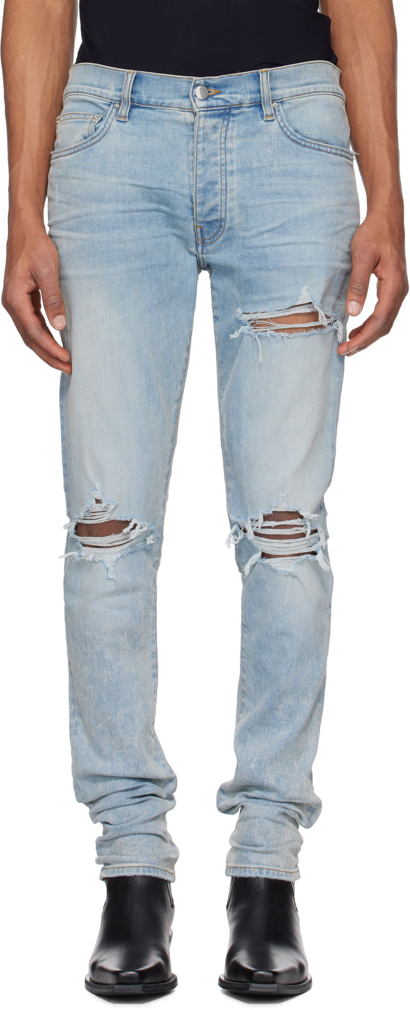 Джинси AMIRI AMIRI MX1 Distressed Slim Jeans Синій | AMDNSY1148