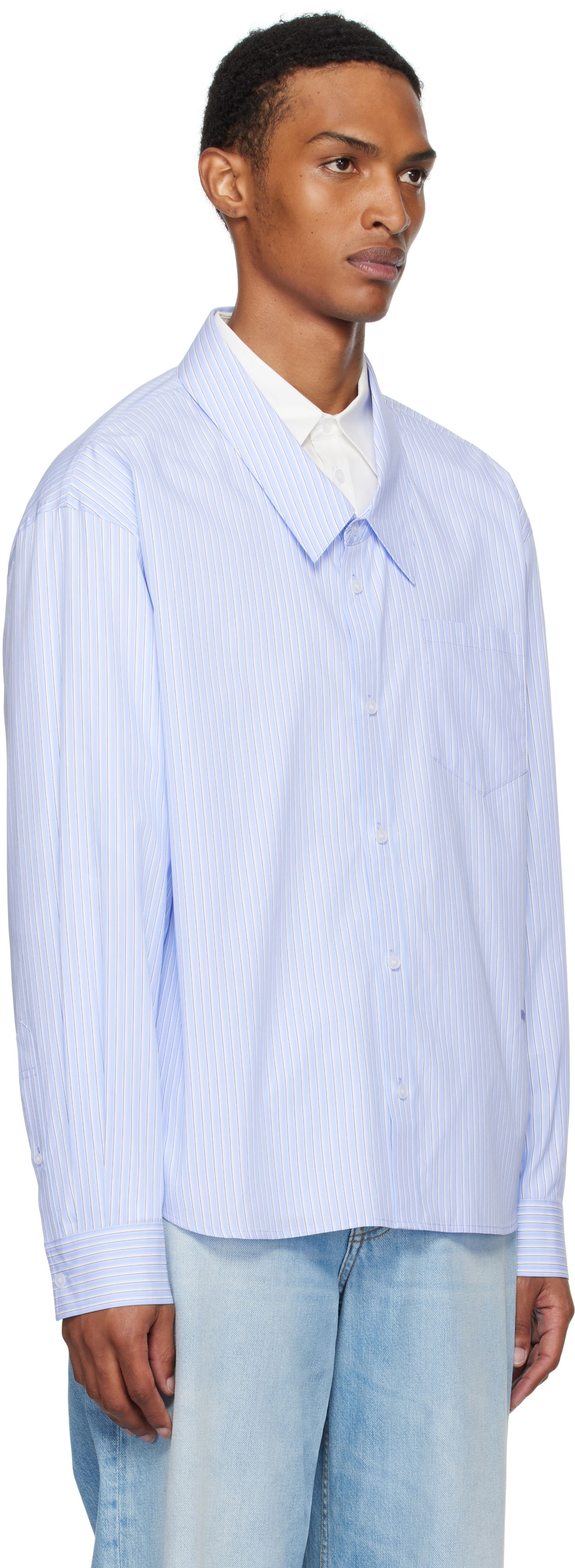 Сорочка We11done We11done Striped Layered Shirt Синій | WD-SH2-25-182-M-BL, 1