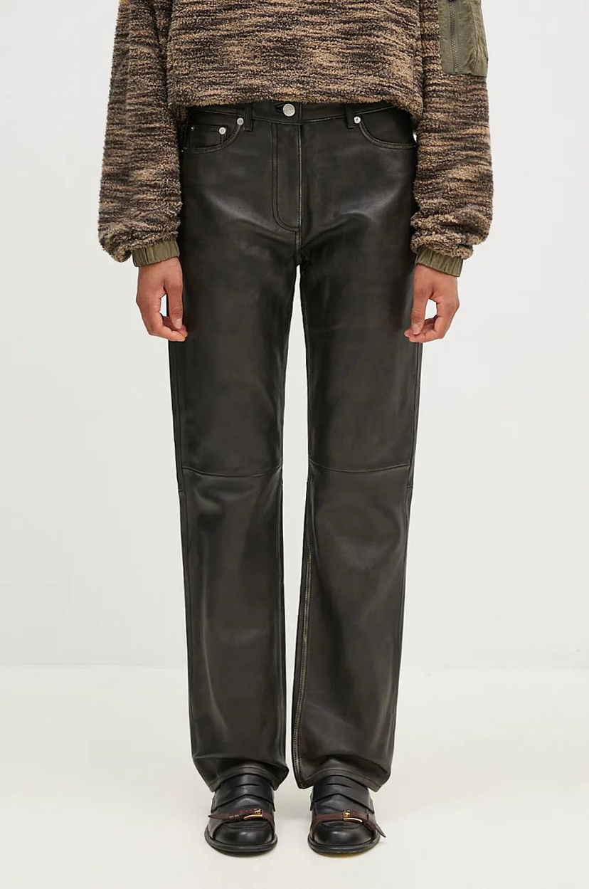 Штани Samsoe Samsoe High Waist Leather Trousers чорний | F24300138