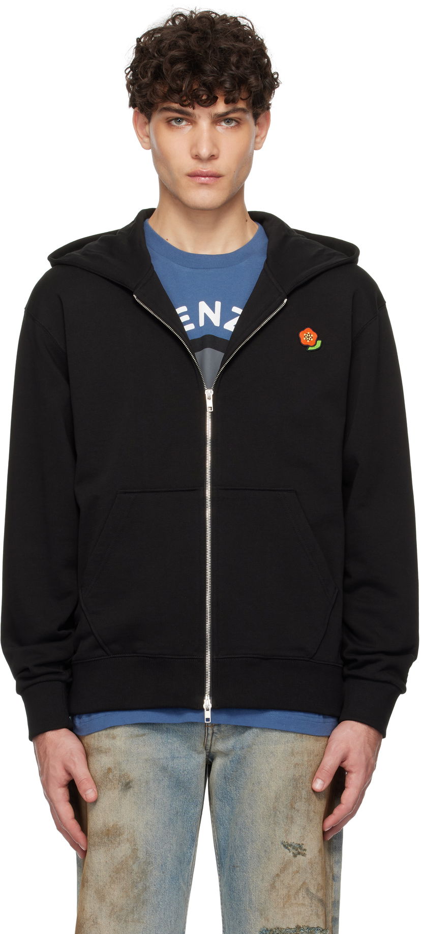 Світшоти KENZO Pop Embroidered Black Zip Hoodie чорний | FF55SW2664MF