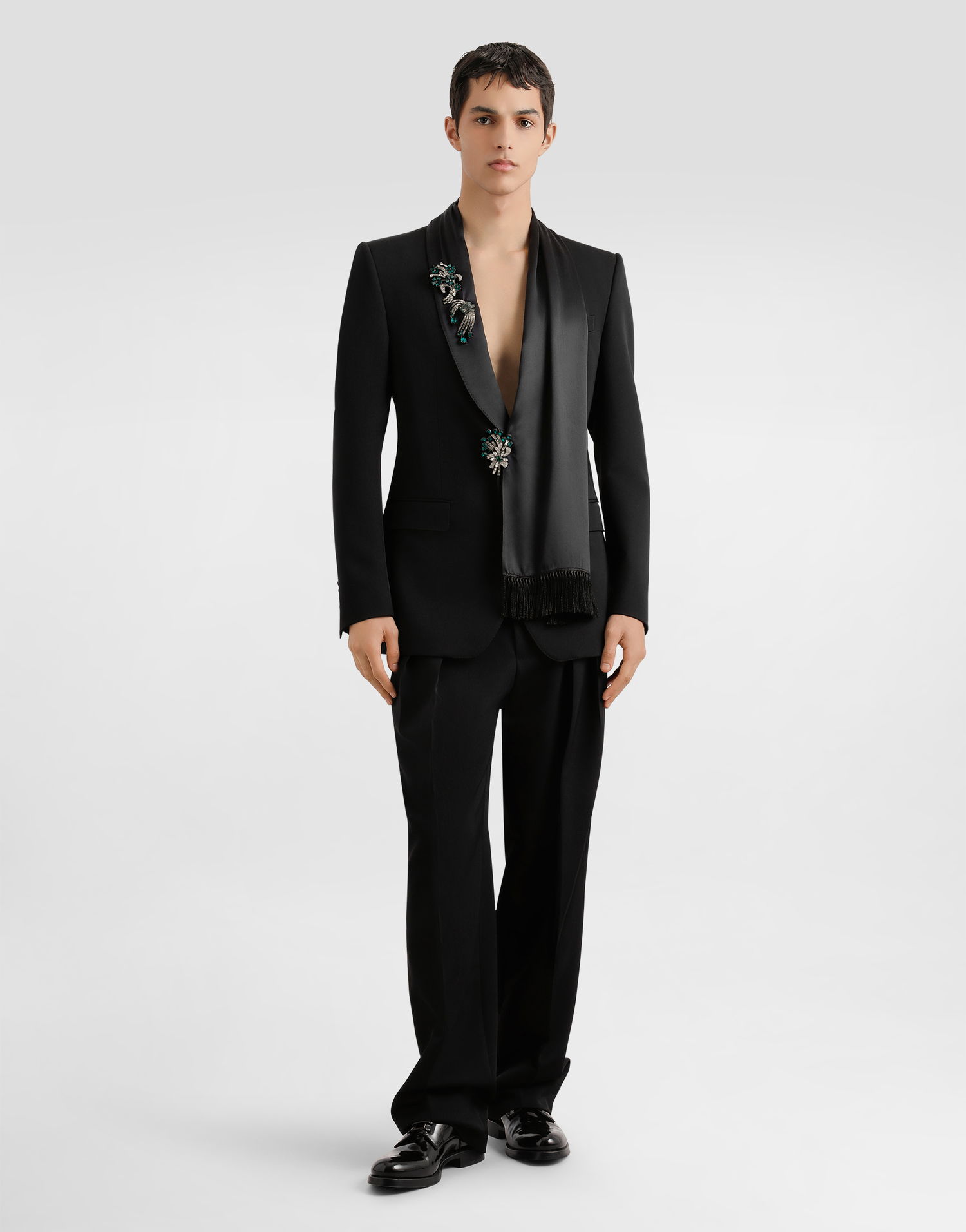 Куртка Dolce & Gabbana Dolce & Gabbana Single-Breasted Wool Gabardine Jacket with Silk Scarf чорний | G2VP3TFU21EN0000, 1