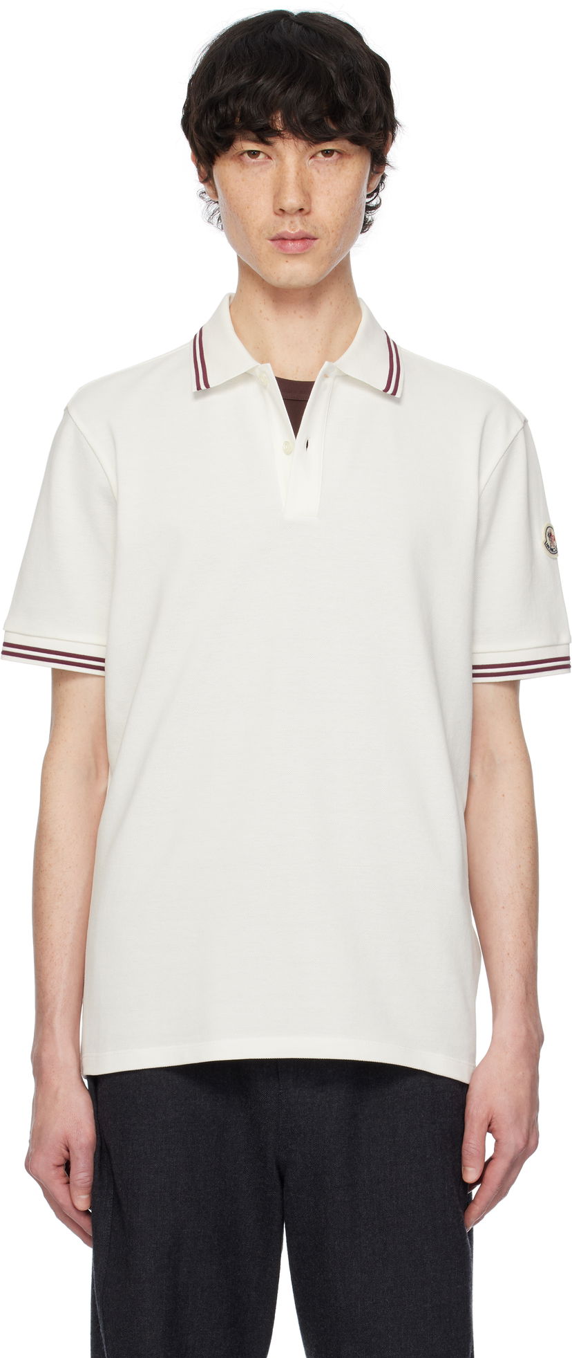 Сорочка поло Moncler Moncler Cotton Piquet Polo with Striped Trim білий | K10918A0000789A16