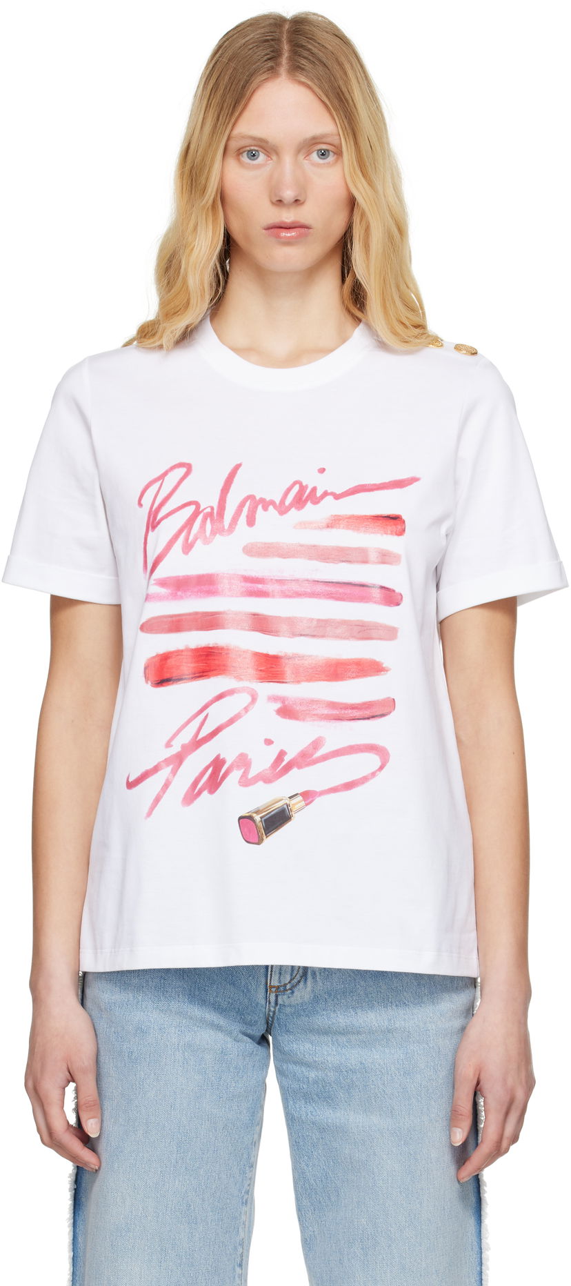 Футболка Balmain Balmain Lipstick Print T-Shirt білий | EF0EF135GE91