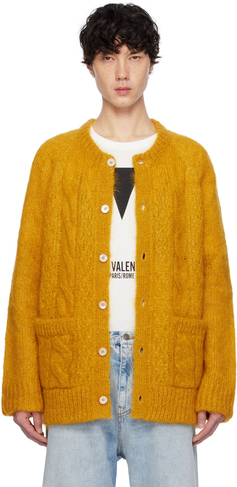 Cветр Valentino Valentino Mohair Cardigan Жовтий | 6V3KA04KAPB