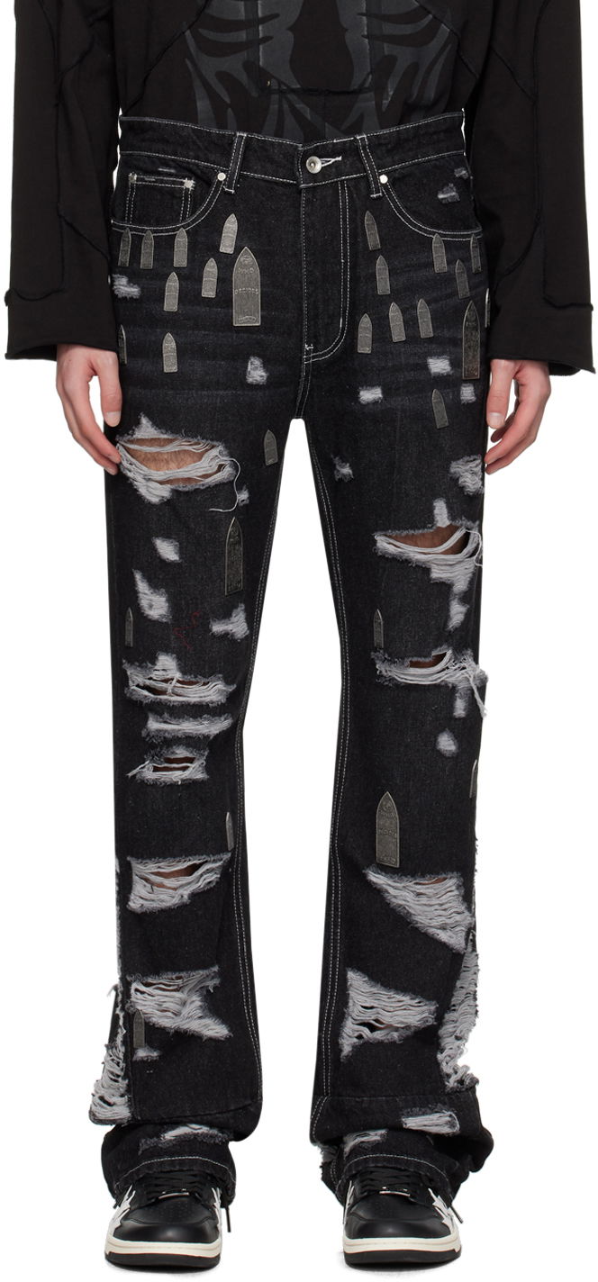 Джинси Who Decides War Amplified Gnarly Ripped Coffin Appliqué Jeans чорний | 1120790002SS24