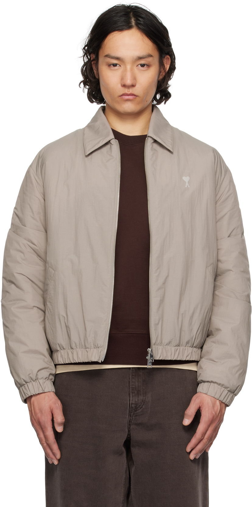 Куртка бомбер AMI AMI de Coeur Zipped Jacket Сірий | HJK041.PA0009