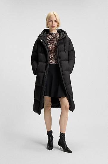 Пуховик BOSS Long-length hooded down jacket with stacked-logo print чорний | 50546355, 1