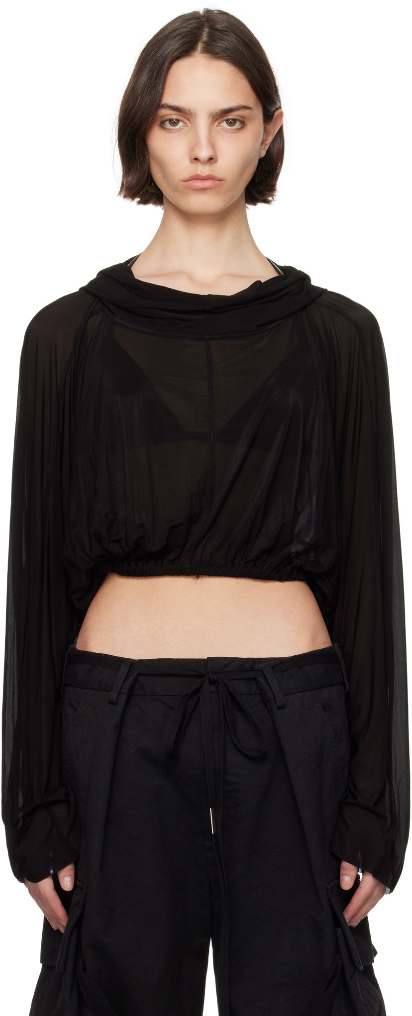 Cветр Rick Owens Rick Owens Cropped Hooded Tunic Top чорний | RO01E7278 BZ