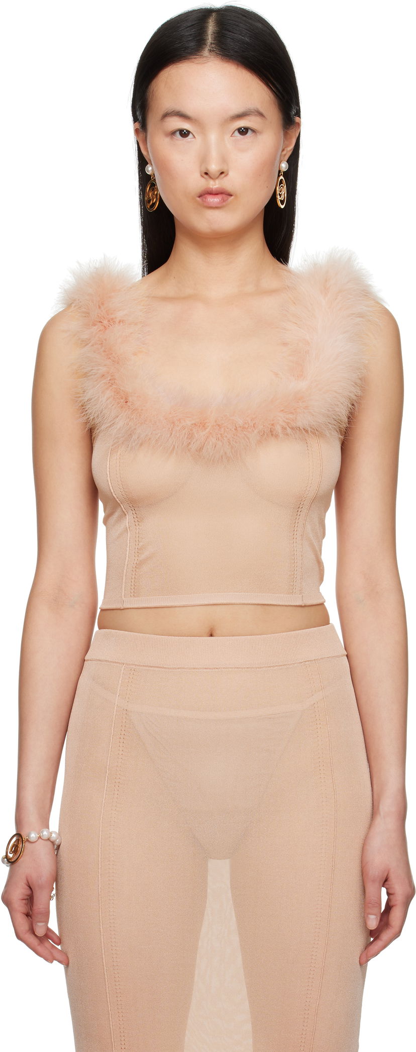Безрукавка Blumarine Blumarine Knitted Feather Trim Top бежевий | P522M559A