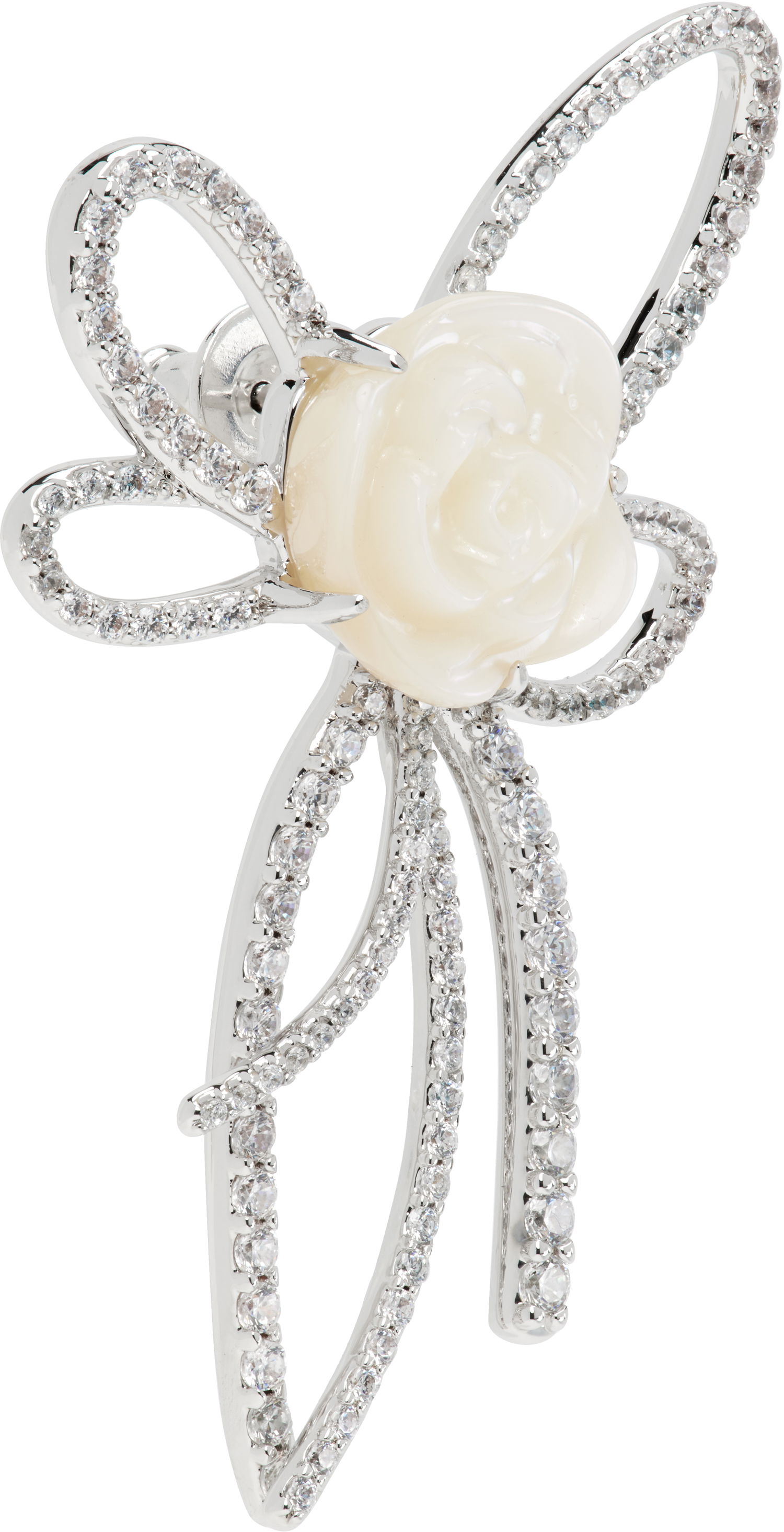 Pin SHUSHU/TONG YVMIN Edition Pearl and Diamond Bow Rose Single Earring білий | 22314SLV00DR, 1