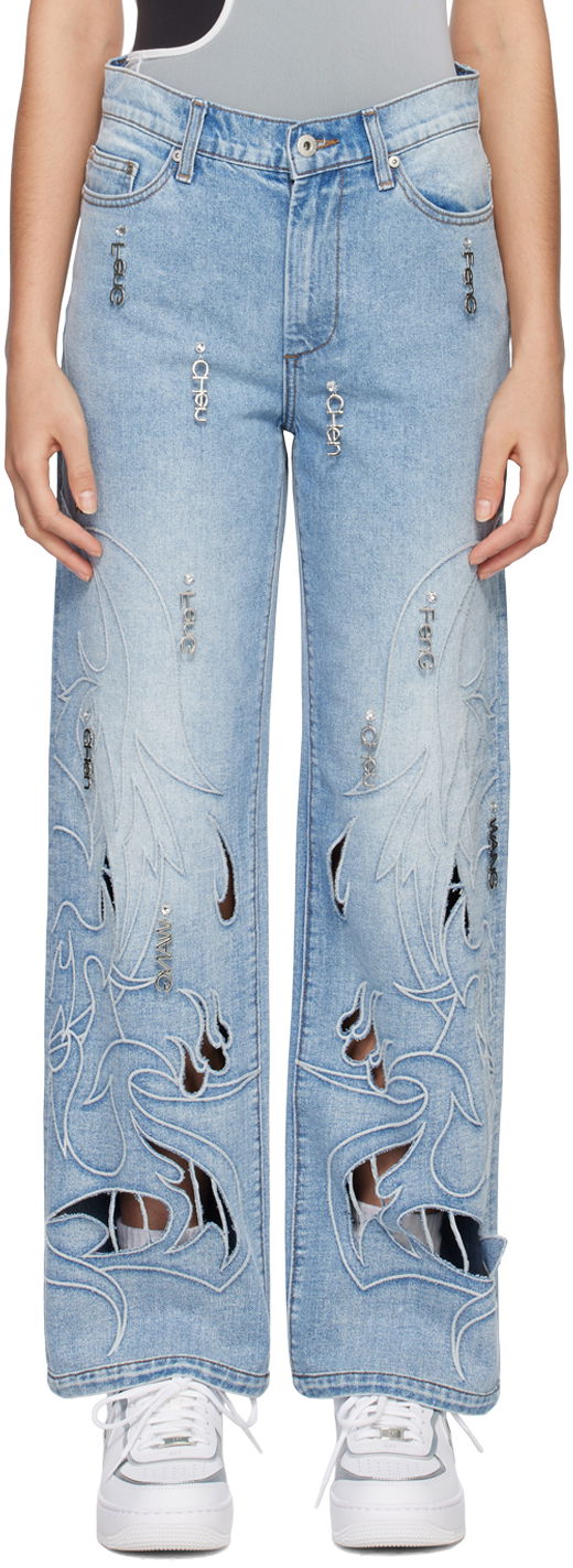 Джинси Feng Chen Wang Feng Chen Wang Phoenix Cutout Jeans Синій | FUS15TR13