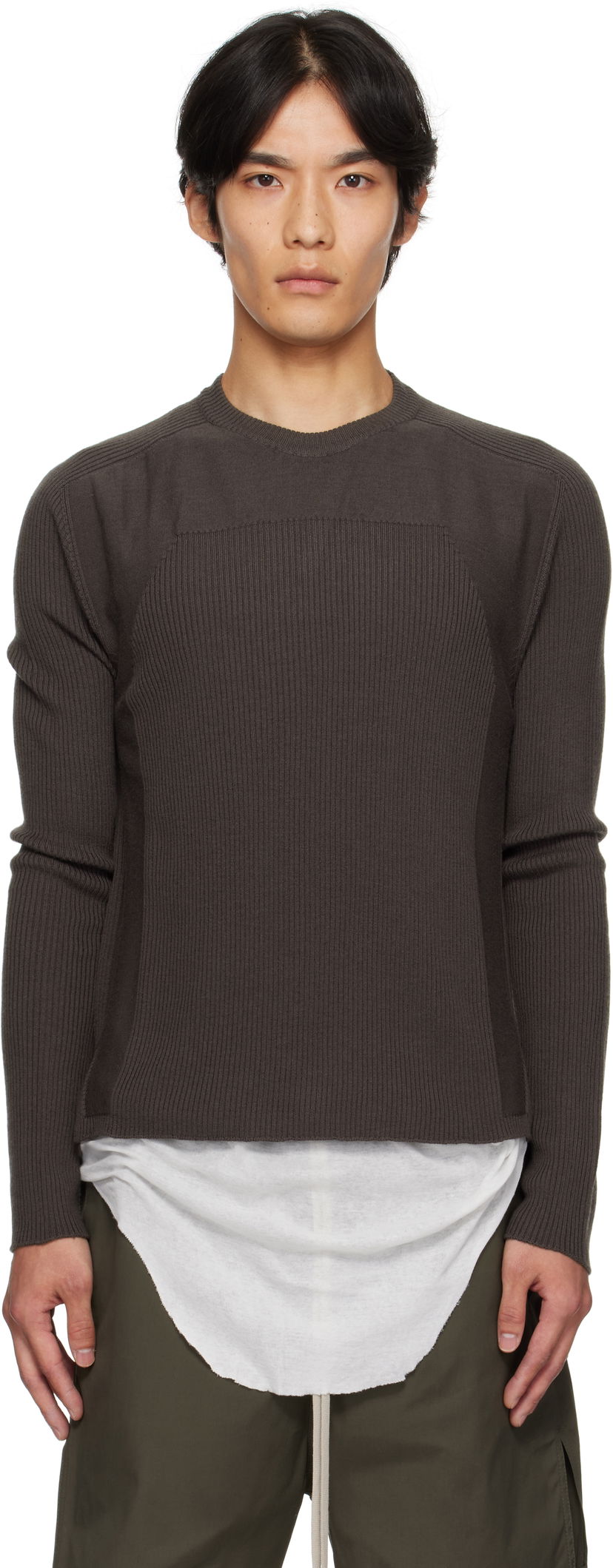 Cветр Rick Owens Rick Owens Concordians Ribbed Geo Sweater Коричневий | RU02E1639 RIBM