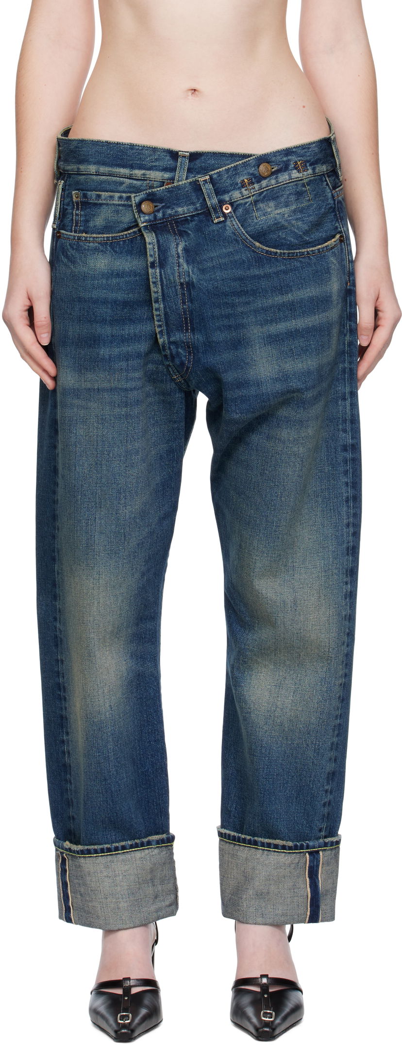 Джинси R13 R13 Cuffed Crossover Jeans Синій | R13WD193-D341A