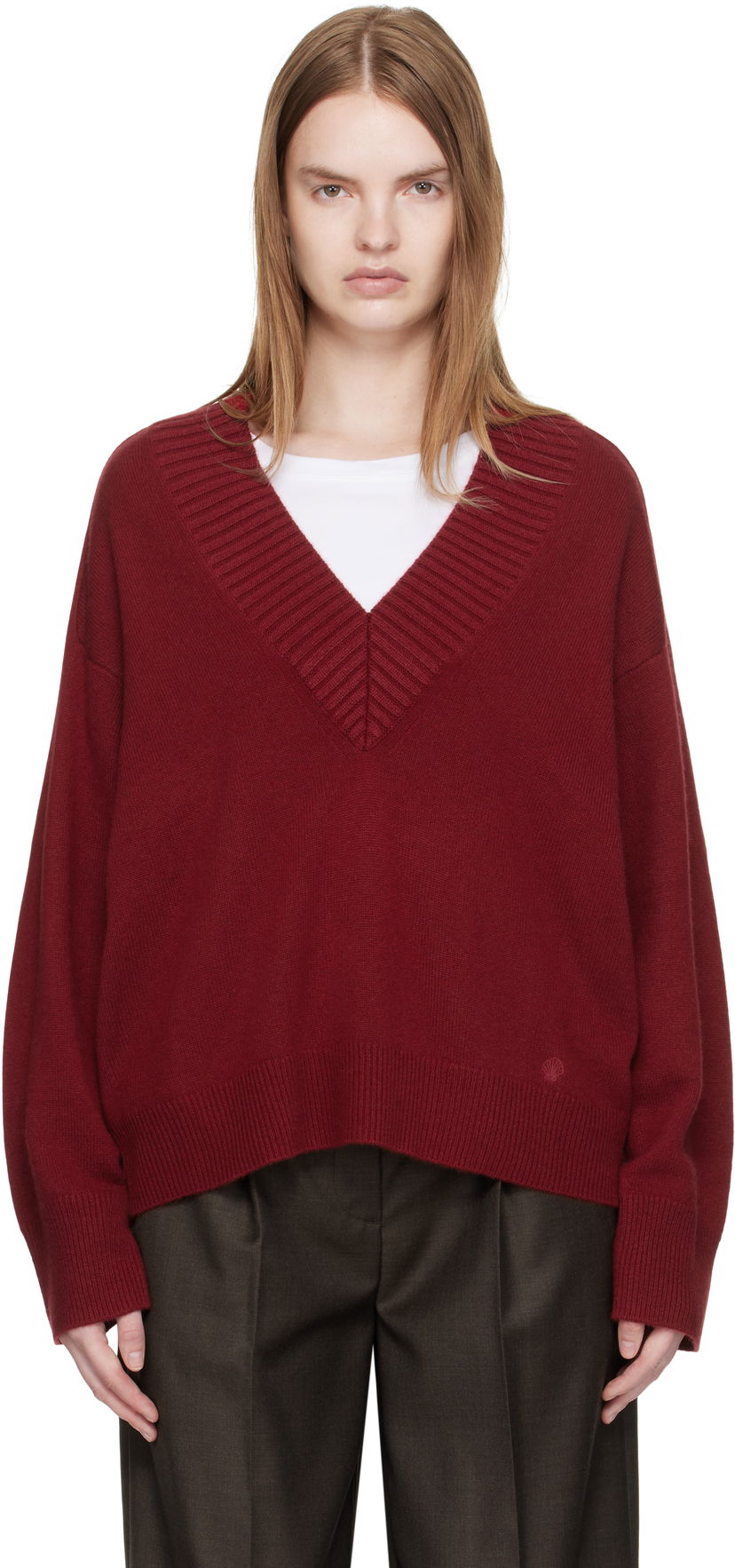 Cветр Loulou de Saison Loulou de Saison Sage LDS Cashmere V-Neck Sweater Бордовий | SAGE LDS