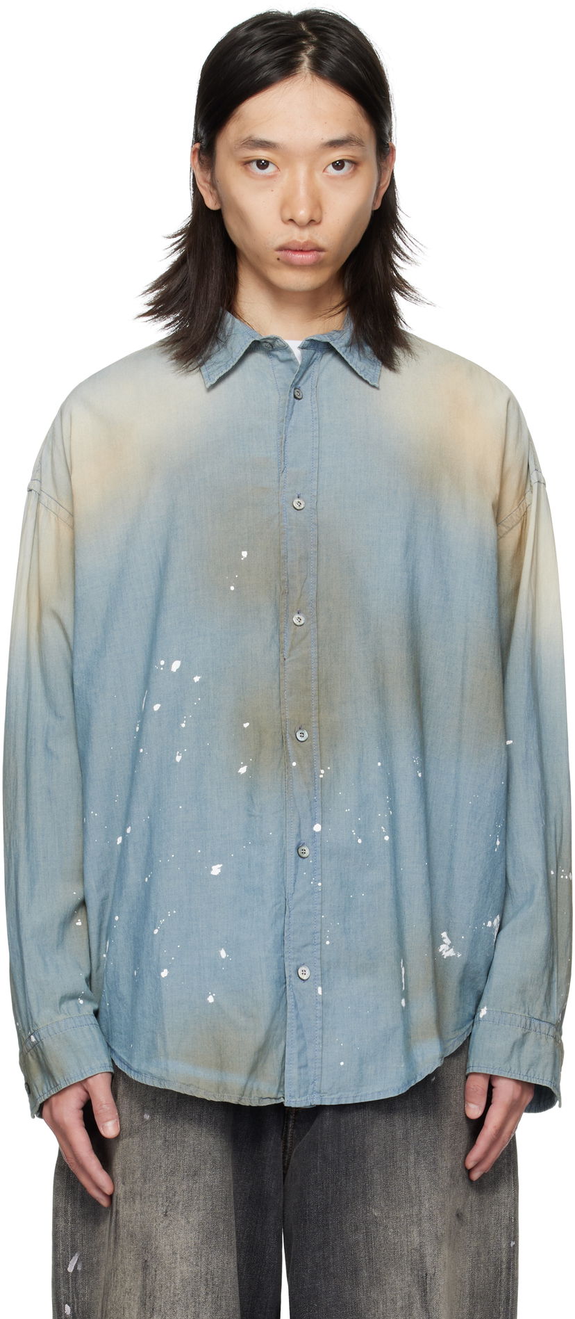 Сорочка Acne Studios Acne Studios Paint Splatter Button-Up Shirt Синій | BB0633-