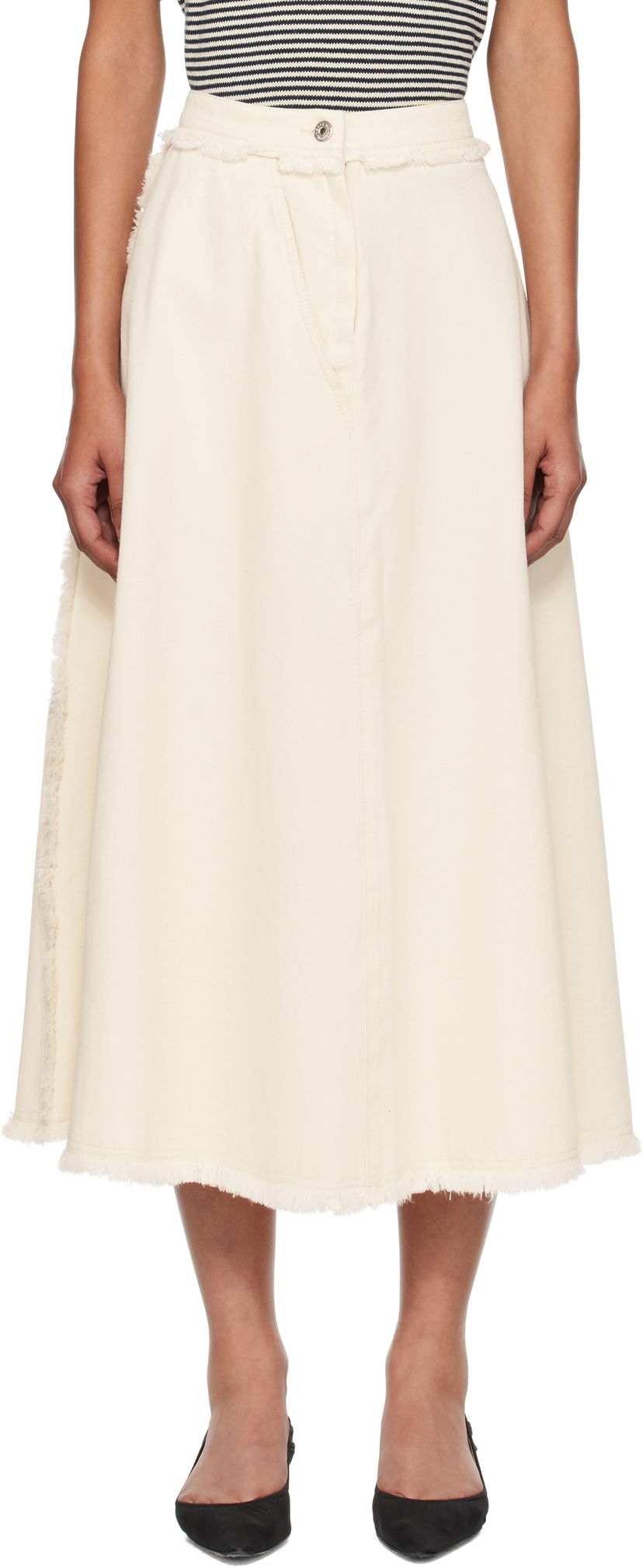 Спідниця Max Mara Alvaro Frayed-Edge Midi Skirt бежевий | 2525106051600