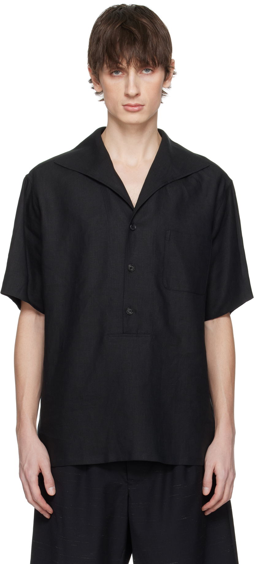 Сорочка Dolce & Gabbana Dolce&Gabbana Three-Button Short-Sleeved Linen Shirt чорний | G5NE3TFU4JB