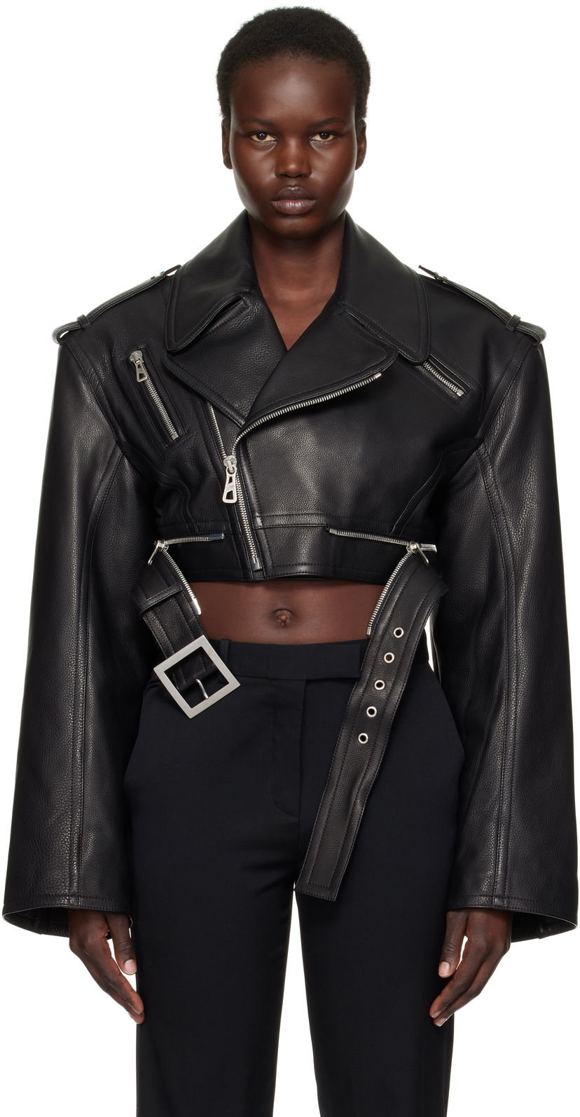 Куртка Jean Paul Gaultier Jean Paul Gaultier 'The Cropped Perfecto' Cropped Leather Jacket чорний | 25/33-F-VE103B-L027-0062