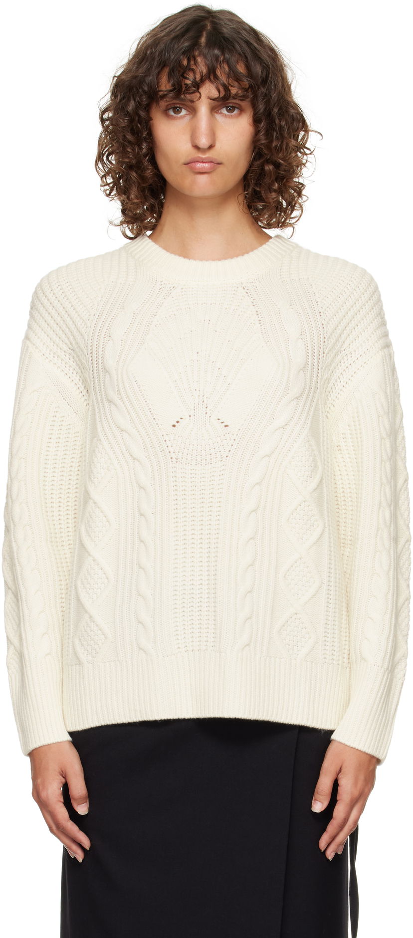 Cветр Loulou de Saison Loulou de Saison Silva Cable Knit Sweater білий | SILVA