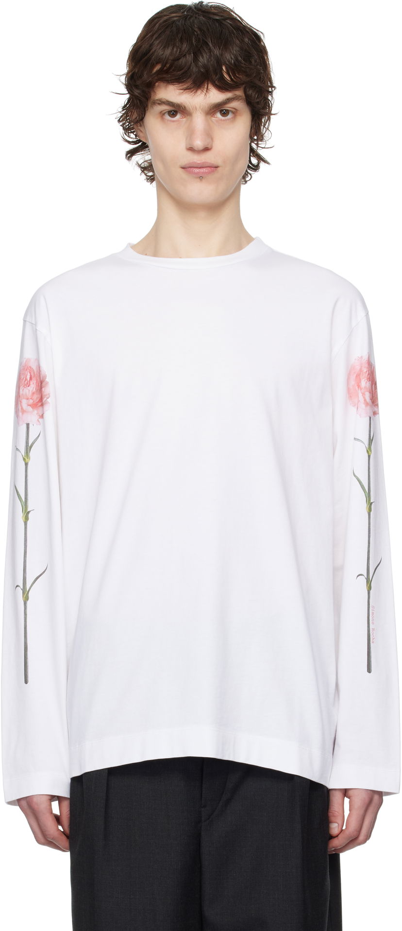 Футболка Simone Rocha Simone Rocha Carnation Print Long Sleeve T-Shirt білий | 5194P32P32A-M 0569
